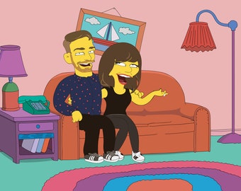 Retrato de 2 personas. Retrato amarillo, Ilustración, Regalo personalizado, idea para hombres, regalos únicos para maridos, regalos geniales para hombres, lindos regalos para novio