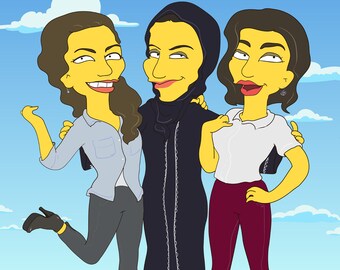 Retrato de 3 personas. Regalo para amigos, dibujo de retrato personalizado para imprimir, idea de regalo de amistad, regalo para mejor amigo, retrato, regalo de compañero de trabajo