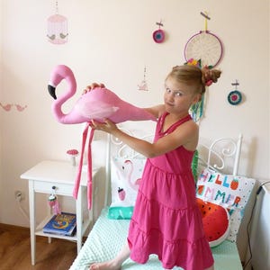 Pink flamingo toy, stuffed flamingo personalized, nursery decor, stuffed toy, toddler plush flamingo, doll bird, baby girl plushie image 4