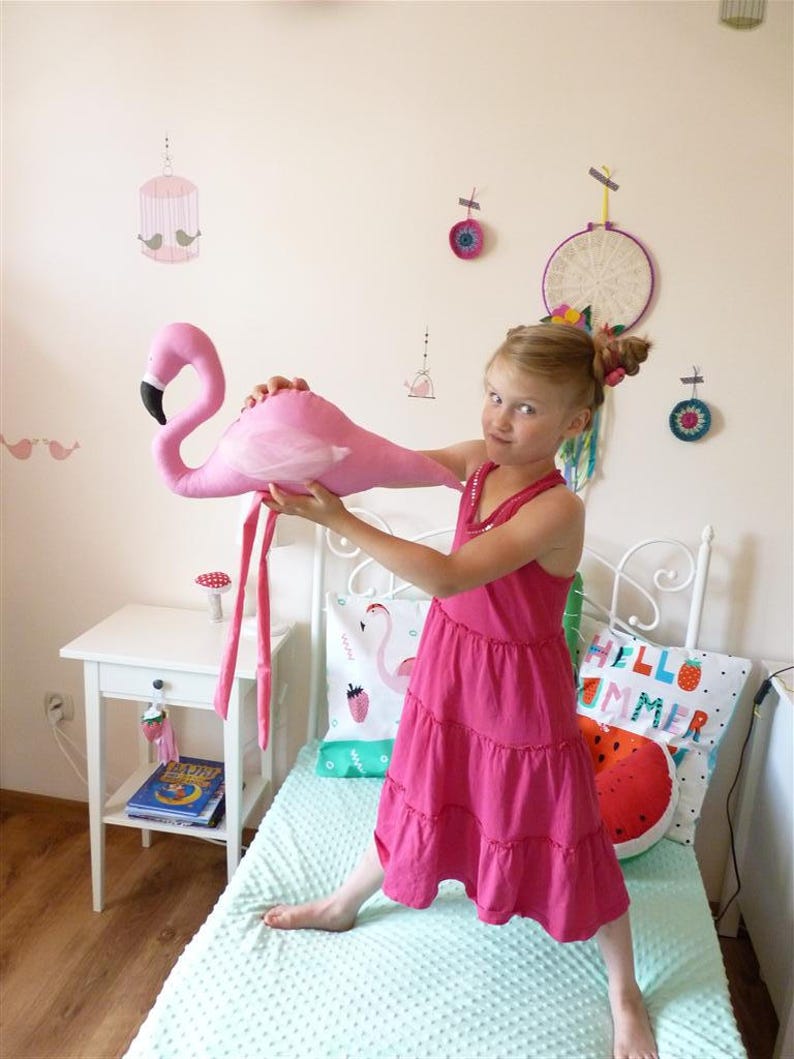 Pink flamingo toy, stuffed flamingo personalized, nursery decor, stuffed toy, toddler plush flamingo, doll bird, baby girl plushie image 4