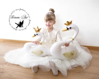 King swans, Swan nursery pillow decor, swan soft kids room plush toy, cygne,big stuffed swan doll baby shower birthday gift for baby girls