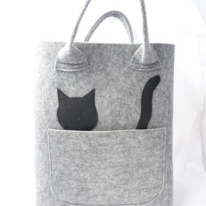 Felt bag with a cat, cat bag, gray felt bag, grey bag, catlover, cat's Day, funny bag, summer, image 3