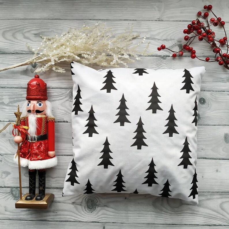 Cushion cover black Christmas tree, grey christmas tree, scandinavian style, christmas, image 5