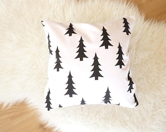 Cushion cover black Christmas tree, grey christmas tree, scandinavian style, christmas,