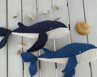 Baleine, jouet, décor, oreiller, mascotte en peluche, jouet fait main, jouet doux, baleine pour bébé