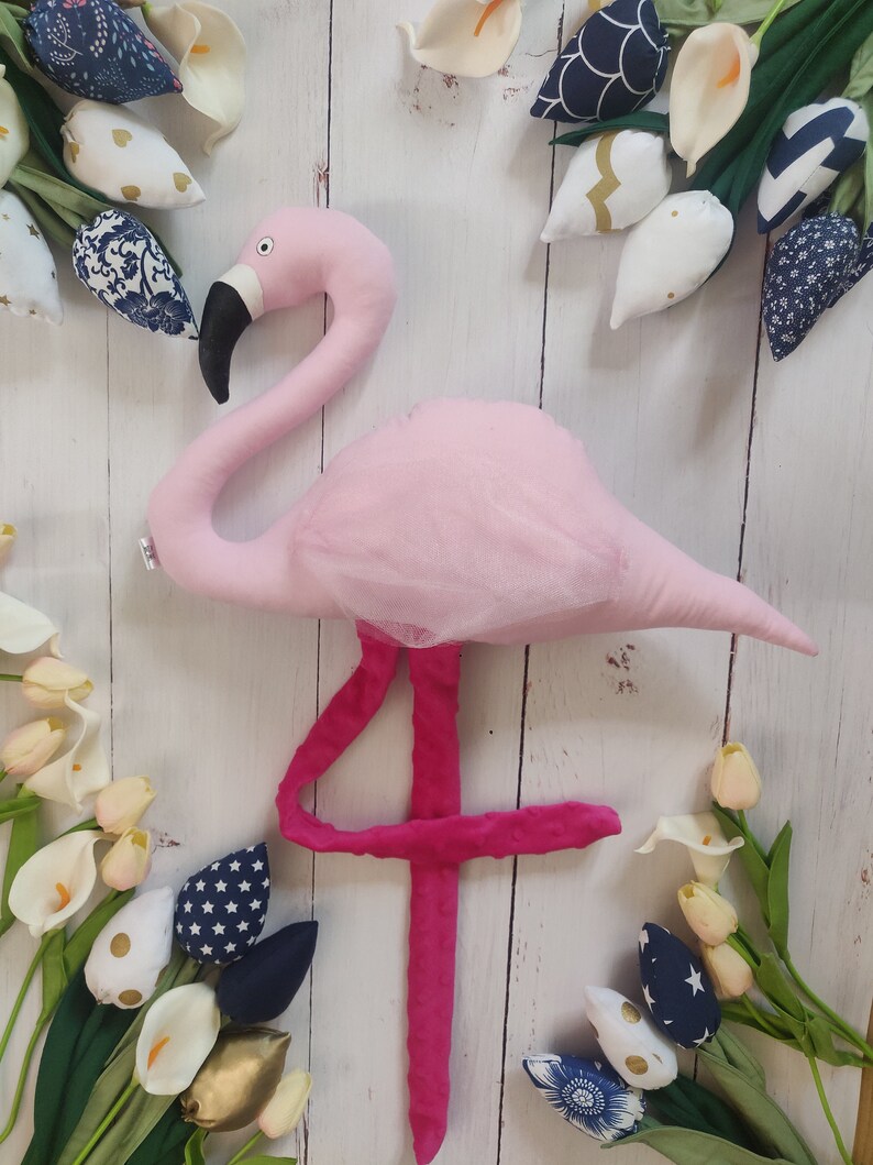 Pink flamingo toy, stuffed flamingo personalized, nursery decor, stuffed toy, toddler plush flamingo, doll bird, baby girl plushie image 5