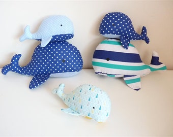 Whale Plush Stuffed Animal, Sea Creature Stuffed Animal, Ocean Life Soft Sculpture, Blue Whale Nursery Decor, Nautical Marine Animal