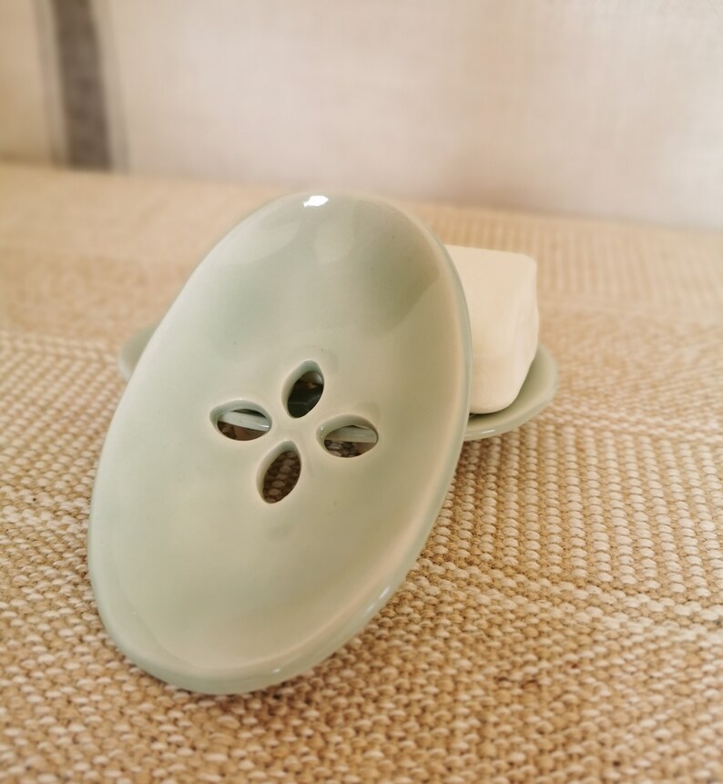Soft Turquoise Ceramic Soap Dish With Drainage Speckled White Etsy