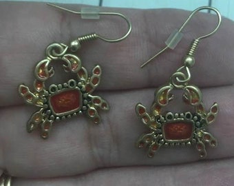 Crab Earrings,Ocean Life Earrings,Red Crab Earrings,Coastal Jewelry,Sealife Jewelry,Crab Jewelry,Enamel Crab Earrings,Crab Dangle Earrings