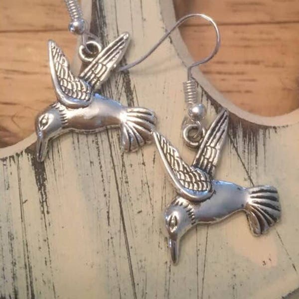 Hummingbird Earrings,Bird Earrings,Hummingbird Jewelry, Bird Lovers,Antique Silver Plated