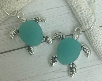 Sea Glass Sea Turtle Earrings,Sea Turtle Jewelry,Sea Turtles,Beachy Seaglass Earrings,Coastal Jewerly,Sea Turtle Gift Set,Sea Turtles,