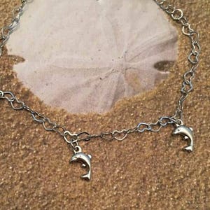 Dolphin Anklet,Dolphin Heart Anklet, Sealife Anklet,Dolphin Body Jewelry,Coastal Anklet image 1