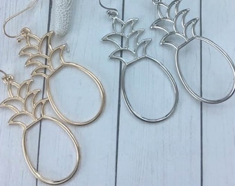 Gold Pineapple Earrings,Tropical Earrings,Fruit Earrings, Open Pineapple Earrings,Pineapples,Fish Hook Pineapple Earrings,Luau Jewelry