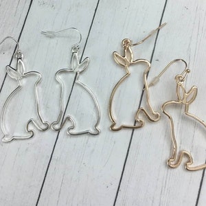 Hollow Bunny Earrings,Rabbit Cutout Earrings,Easter Bunny Earrings,Easter Jewelry,Hare Earrings,Gift for Cuniculturist,Gold Rabbit Earrings