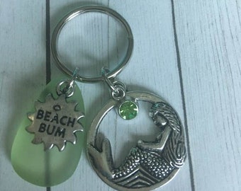 Mermaid  Purse Charm,Beach Bum Keyring,Coastal Keychain,Wristlet Charm,Mermaid Lover's Gift,Mermaid,Seaglass Inspired,Zipper Pull,Bag Pull