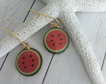 Watermelon Earrings,Fruit Earrings,Fun Watermelon Earrings,Summer Earrings,Fruit jewelry,Food earrings,Gold Food Earrings,Unique Earrings