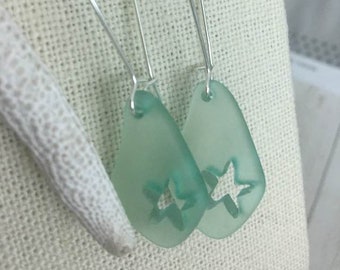 Starfish Dangle Seaglass inspired Earrings,Coastal Earrings,Beachy Earrings,Starfish Lovers Gift,Coastal Jewelry,Beach Wedding Earrings,
