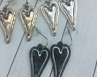 Hammered Heart Earrings,Silver Heart Shaped Earrings,Burnished Heart Earrings,Love Gift,Wife,Girlfriend,Valentines Day,Heart Jewelry,Rustic