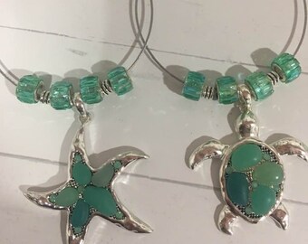 Seaglass Car Charm: Coastal Starfish or Sea Turtle Rearview Mirror Hanger