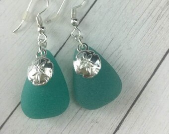 Seaglass Sanddollar Earrings.Coastal Seaglass Earrings,Sanddollar dangle Earrings,Beach Jewerly,Gift for Her,Ocean Jewelry,Beach Glass,