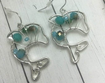 Silver Wire Dolphin Earrings: Beaded Porpoise Jewelry