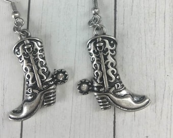 Silver Cowboy Boots Earrings,Western Earrings,Cowboy Boots,Western Jewelry,Cowgirl Earrings,Country Girl,Western Boot Dangle Earrings
