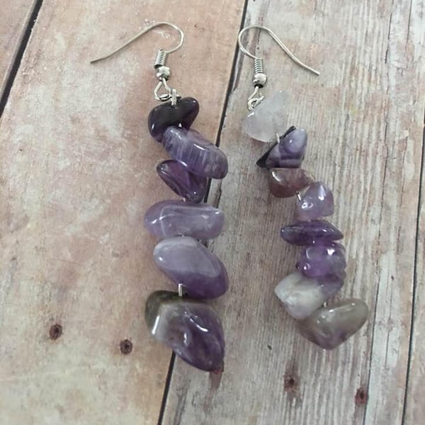 Purple Amethyst Chip Stone Earrings,Amethyst Earrings,Chip Stone earrings,Quartz, the Intuitive Eye