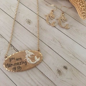 You Are Mermazing Necklace Set,Mermazing Jewelry Set,Memaid Necklace, Mermaid Earrings