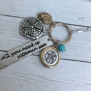 Coastal Charm Necklace,Sand Dollar Necklace,All you need is Vitamin C Necklace, Message Jewelry,Beach Necklace,Brush Textured Necklace,Sea