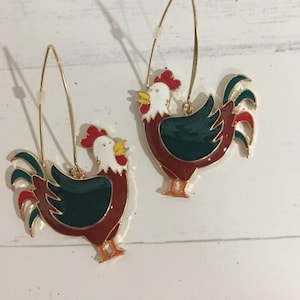 Fun Chicken Earrings,Gold Dangle Chicken Earrings,Farm Life,Rooster,Hen,Coop Life,Chicken Lover,Gift for her,Cute Chicken Jewelry,Chickens,