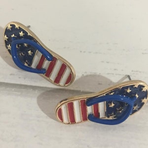 4th of July Flip Flop Earrings,Red.White,Blue Flip Flop Earrings,Flip Flop Studs,Patriotic Earrings,Flag Flip Flops,American Summer Studs