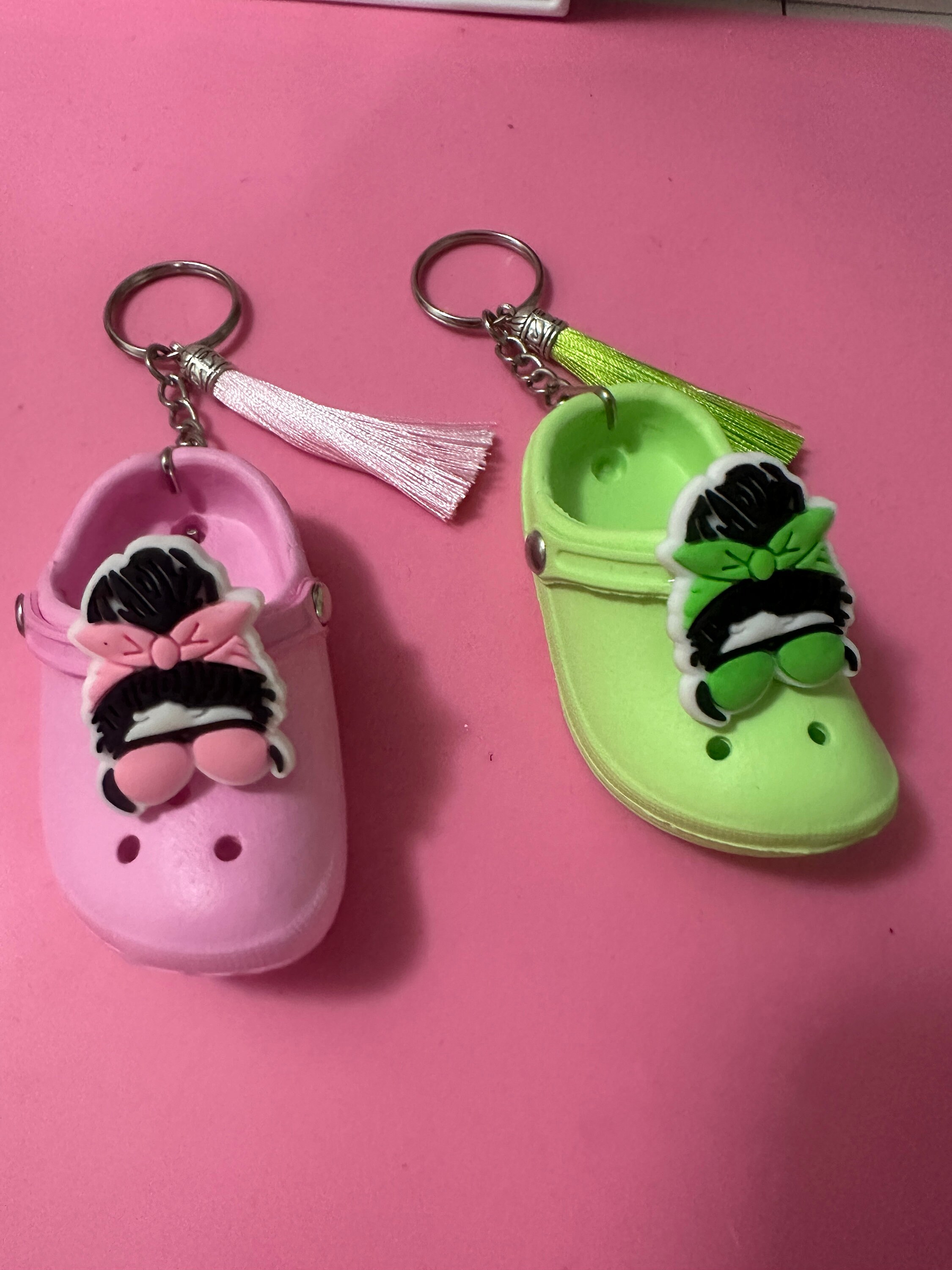 Mini Croc Keychain mini Clog Shoe Keychain rubber Clog Croc girl Bun Croc Keychain mini Crocs messy Bun Keyring messy Bun With Sunglasses Etsy