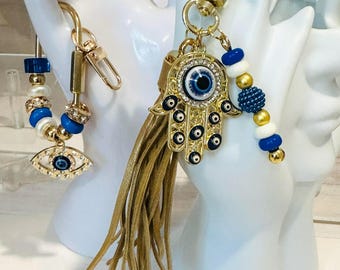 Amuleto de mano de Hamsa para bolso, joyería de Hamsa, protección, mano de Fátima, mal de ojo, mano de Miriam, judío, cábala, judaica, israelí, mosquetón, etiqueta para bolso