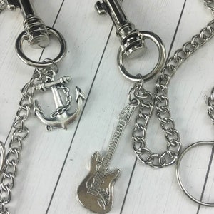 Cadena de billetera para hombre, cadena de cartera ancla, cadena de cartera de guitarra, cadena de cartera de músicos, cadena de cartera náutica, llavero de bolsillo, regalo de papá, cadena de cartera