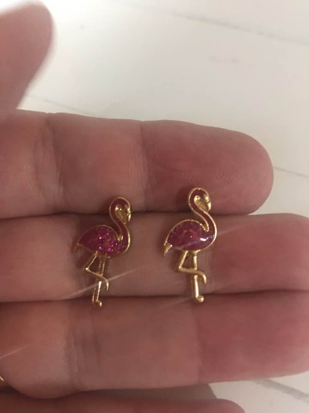 Flamingo Stud Earrings Gold Sparkly Flamingo Studs,tropical Earrings