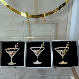 Martini Brooch ,Rhinestone Cocktail Brooch,Drink Themed Brooch,Bartender Gift,Cocktails,Gimlet,Cosmopolitan,Gift for her,Booze,Happy Hour