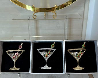 Martini Brooch ,Rhinestone Cocktail Brooch,Drink Themed Brooch,Bartender Gift,Cocktails,Gimlet,Cosmopolitan,Gift for her,Booze,Happy Hour