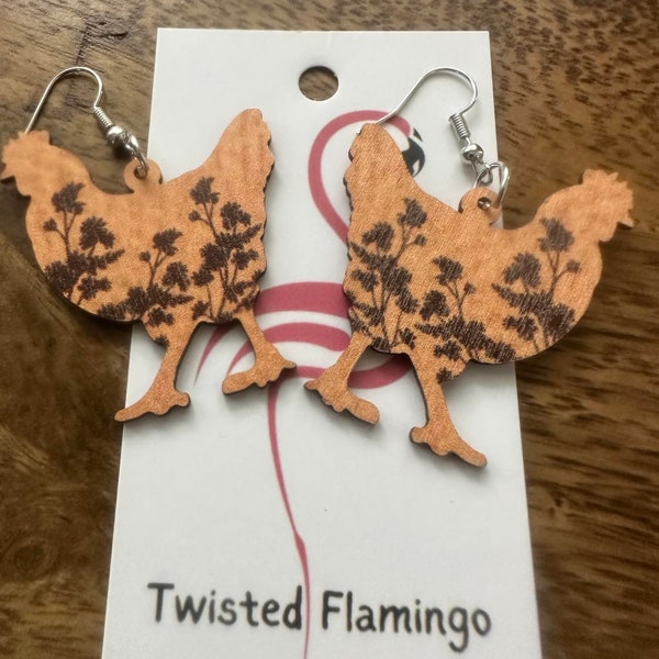 Wooden Chicken Earrings,Hen Earrings,Farm Earrings,Farmers Gift,Chicken Lovers Gift,Chicken Jewelry,Fowl,Cock,Rooster,Poultry,coop,Chick