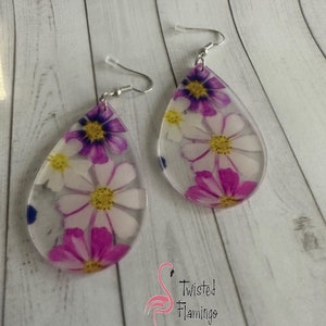 Acrylic Teardrop Flower Earrings,Flower Earrings,Florist,Gift for her, Mothers Day Gift,Purple Flower Earrings,Lightweight Flowered Earrings