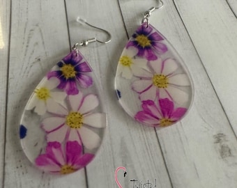 Acrylic Teardrop Flower Earrings,Flower Earrings,Florist,Gift for her, Mothers Day Gift,Purple Flower Earrings,Lightweight Flowered Earrings