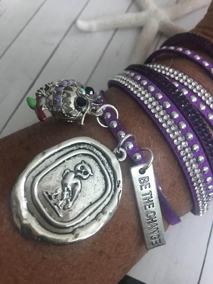 Owl Slake Bracelet,Owl Wrap Bracelet,Purple Rhinestone Slake Wrap,Owl Jewelry,Be The Change,Faux Sue