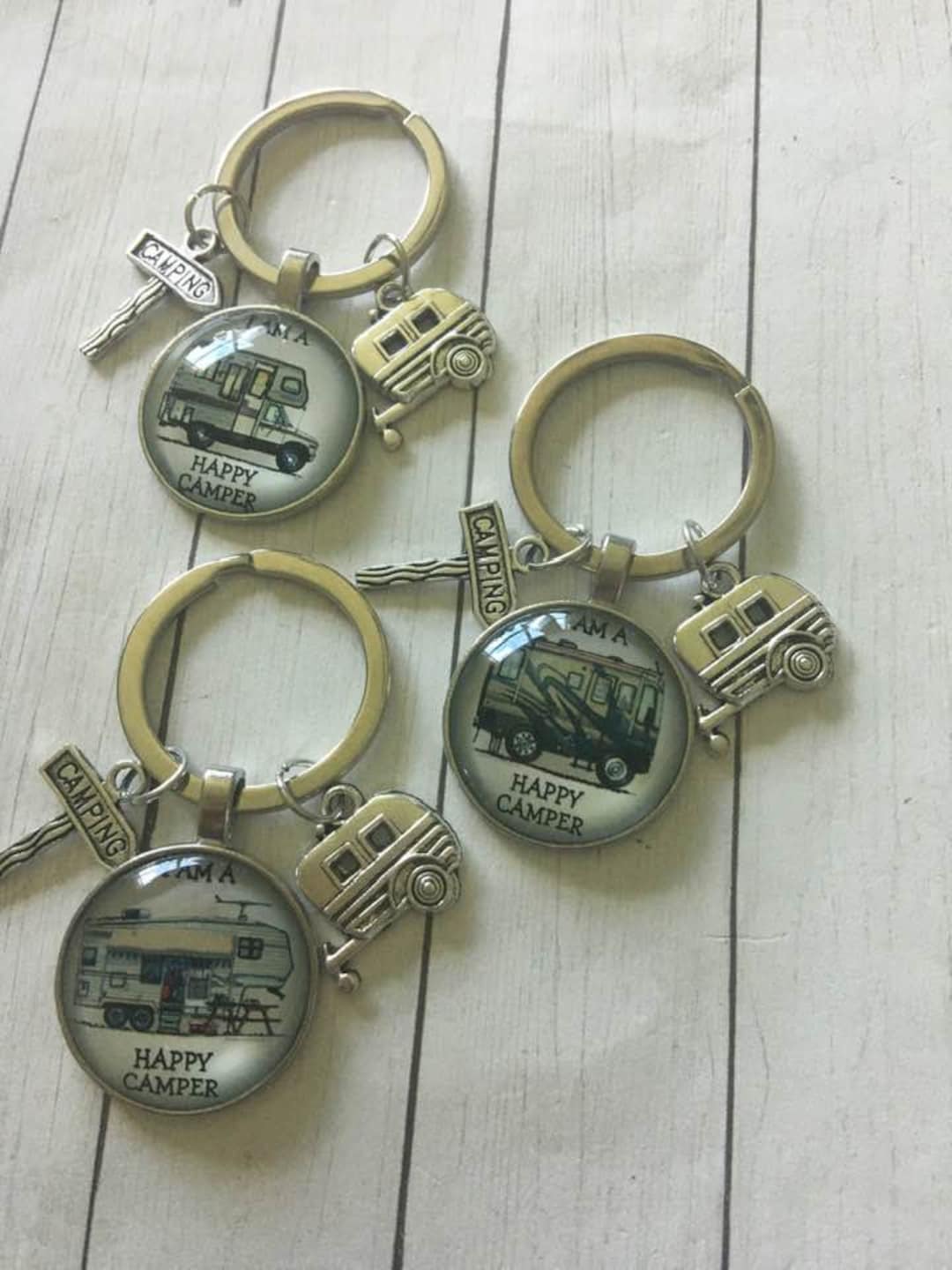 Happy Camper Keychains,camping Keyring,campers Key Fob,camping Gift,rv