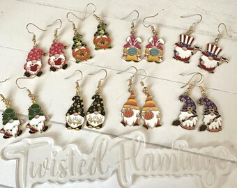 Gnome Seasonal Earrings,Easter,Halloween,4th of July,St. Patricks Day,Christmas,Valentines Day,Holiday Gnomes,Gnome Jewelry,Gnomes