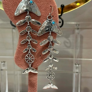 Hammered Dangle Fishbone Earrings,Fishbone Earrings,Ocean Lovers Gift,Dangle Fish Earrings,Coastal Earrings,Silver Fishbone Earrings,Fish