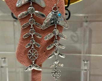 Hammered Dangle Fishbone Earrings,Fishbone Earrings,Ocean Lovers Gift,Dangle Fish Earrings,Coastal Earrings,Silver Fishbone Earrings,Fish