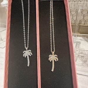 Rhinestone Palm Tree Necklace: Gold or Silver Tropical Jewelry