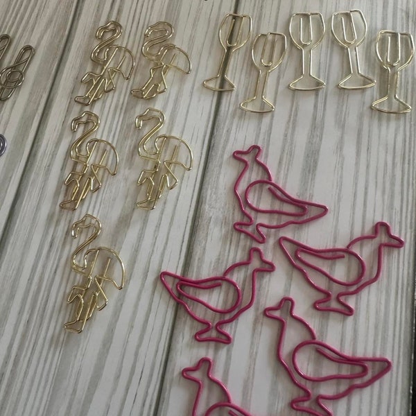 Fun Paper Clip Shapes,Journal Accessories ,Cute Stationery Planner Clips,Office Supplies,Flamingo Paper Clips,Wine Glass Paper Clips,Chicken