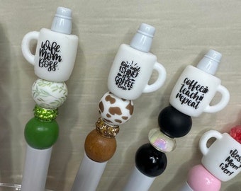 Beadable Pens,Coffee Mug Pen,Mom Pen,Pink Ribbon Pen,Teacher,Girl Boss Pen,Beadable Pen Gifts,Teacher Gifts,Stocking Stuffers,Pen Gifts