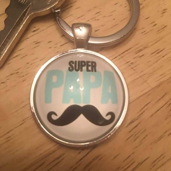 Super Papa Keychain,Papa Keyrings,Glass Cabochon Dome Keychains,Key Fob