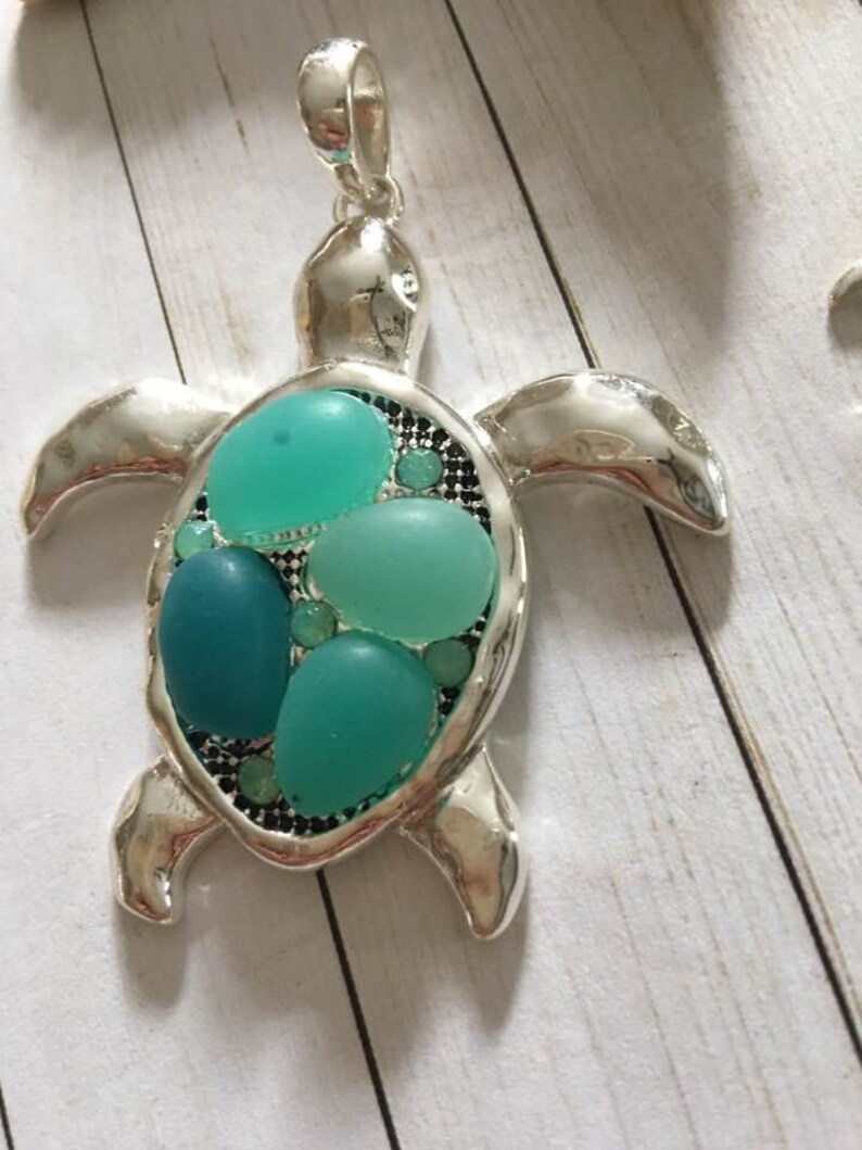 Sea Glass Turtle Pendant Set,Seachangeables,Sea Turtle Pendant Set,Sea Turtle Earrings Sea Glass Pendant,